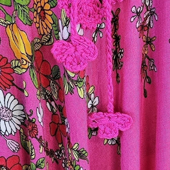 CONVERTIBLE Crochet Top Pink Floral Midi Dress Maxi Skirt Size M - Picture 15 of 16